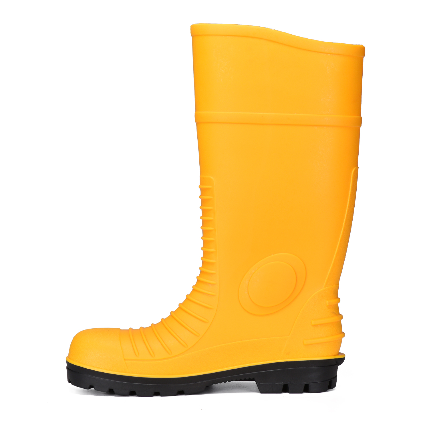 Bottes de pluie jaunes de sécurité de PVC d'exploitation avec le jaune en acier W-6055 d'orteil