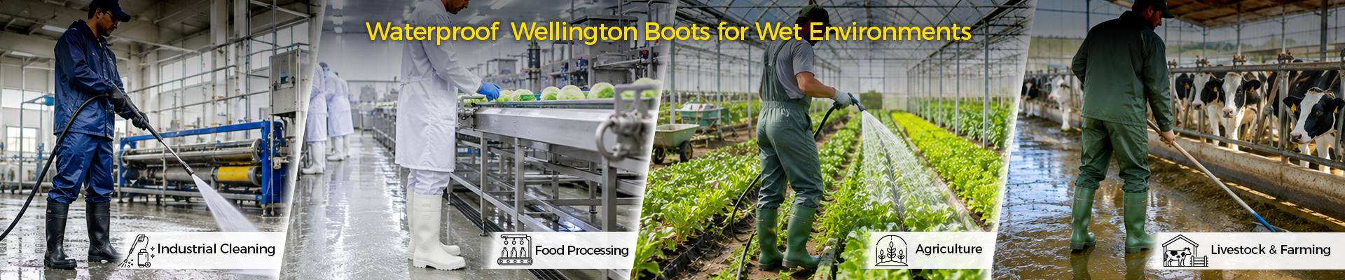 Waterproof EN ISO 20347 Occupational Wellington Boots Bottes en caoutchouc professionnelles EN ISO 20347 pour environnements de travail humides