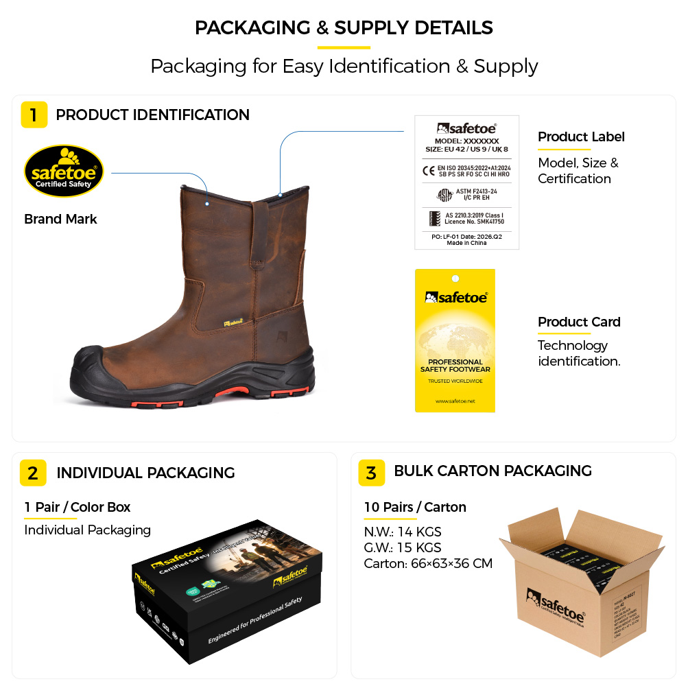 H-9441 Oil Gas Safety Boots Packaging supply Safetoe Détails de l'emballage et de l'approvisionnement en vrac des bottes de sécurité en cuir H-9441 pour le pétrole et le gaz