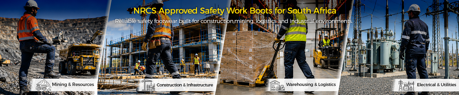 Safetoe NRCS Approved Safety Shoes and Work Boots – South Africa Chaussures de sécurité approuvées par le NRCS pour l'Afrique du Sud