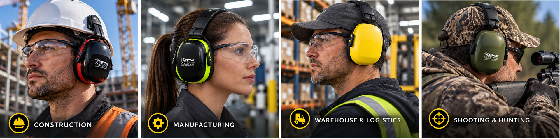 Safety Earmuffs for Industrial and Shooting Hearing Protection Cache-oreilles de sécurité Safeyear pour la protection auditive de la construction, de la fabrication, de la logistique et du tir