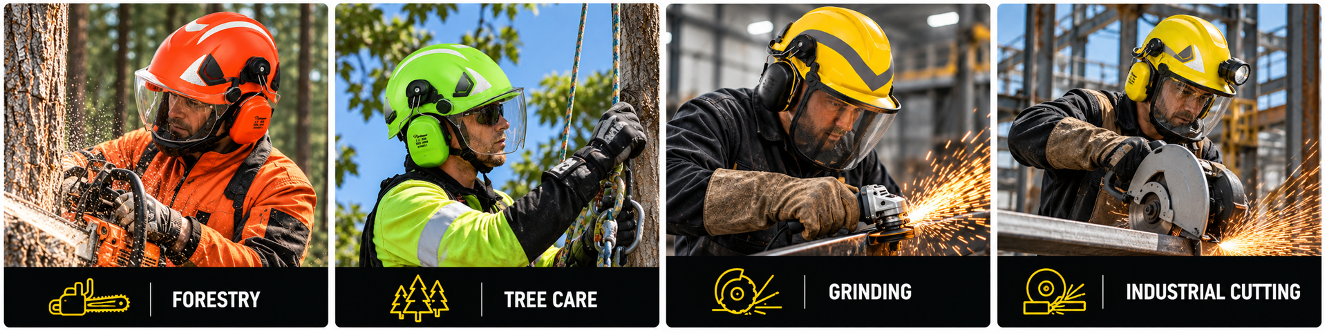 Forestry & Integrated Protection Helmets for Demanding Work Casques forestiers et casques de sécurité intégrés pour la foresterie, l'entretien des arbres, le meulage et la coupe industrielle