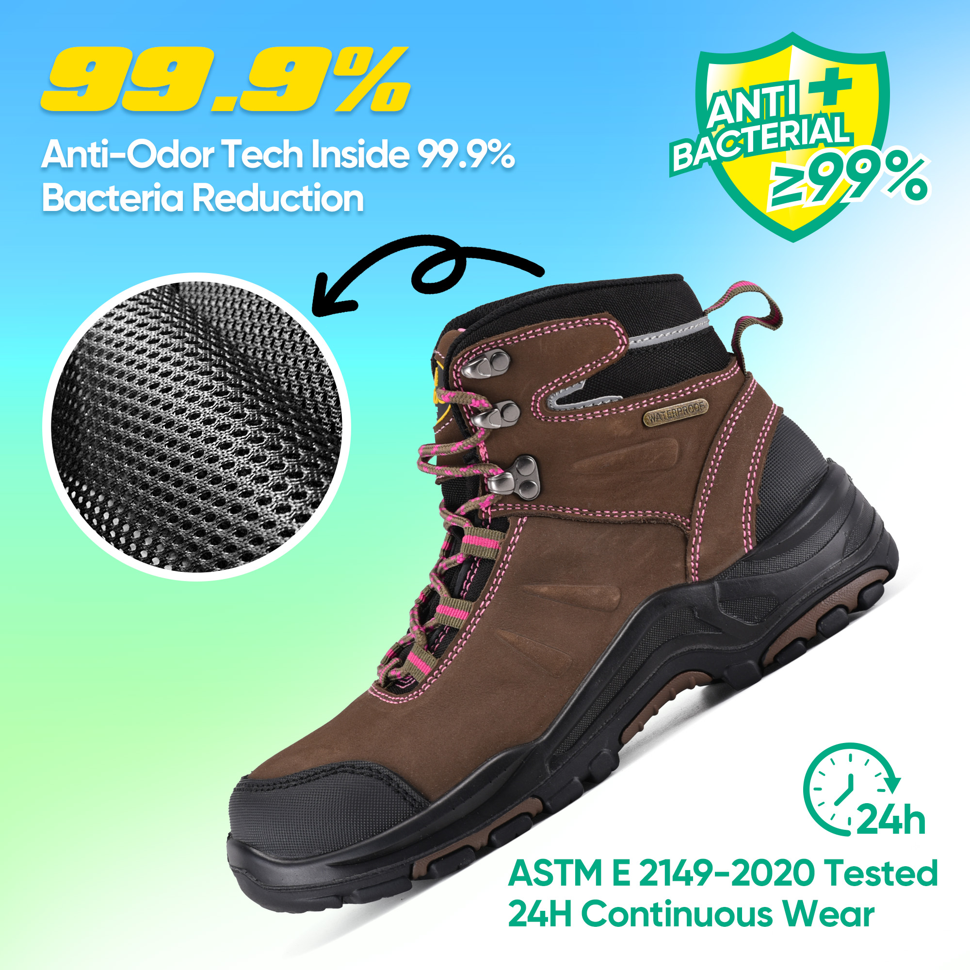 Bottes de travail pour femmes imperméables et résistantes au glissement avec orteil en acier M-8553