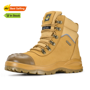Bottes de sécurité minières à bout en acier imperméables standard d'Australie avec fermeture éclair latérale M-8577 beige