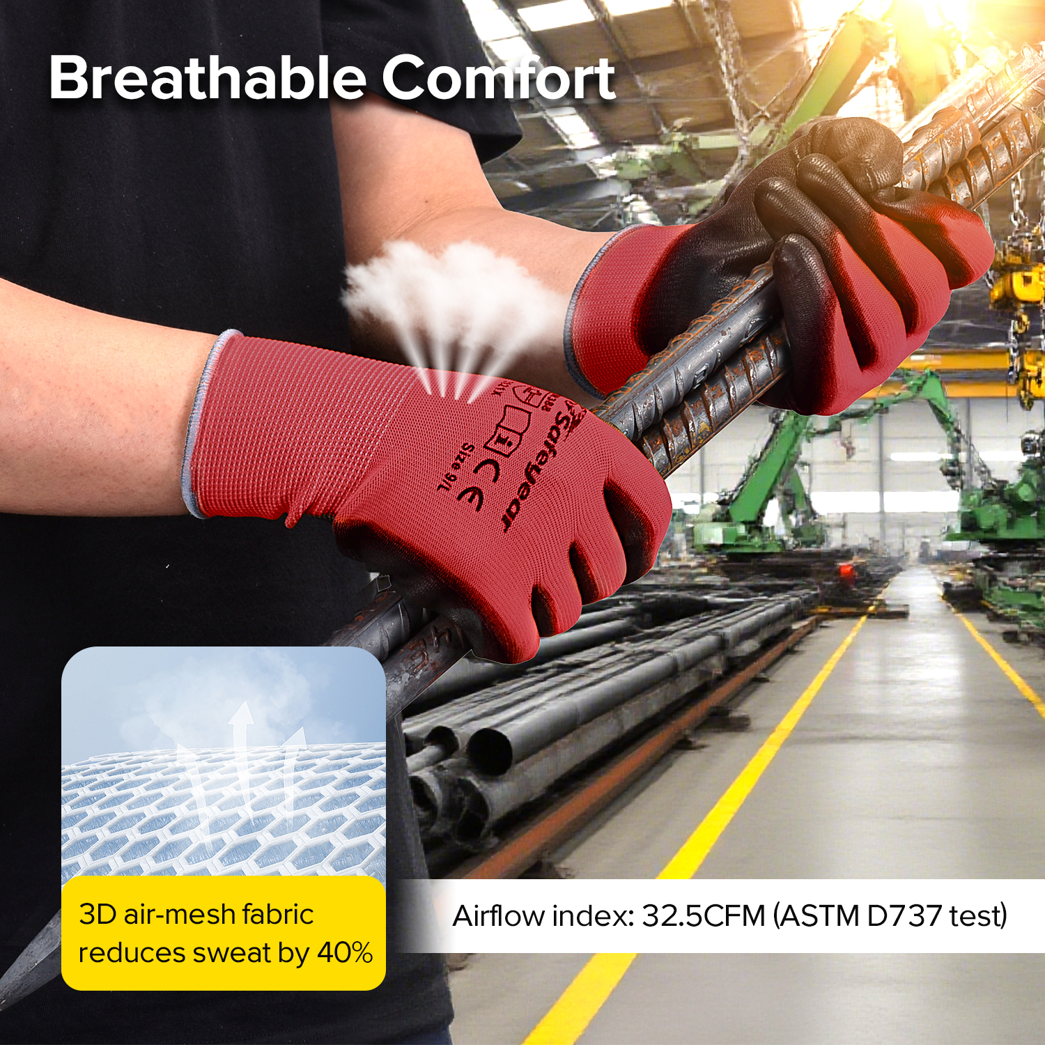 Gants de travail robustes enduits de PU PN8003 FlexShield Work Red 