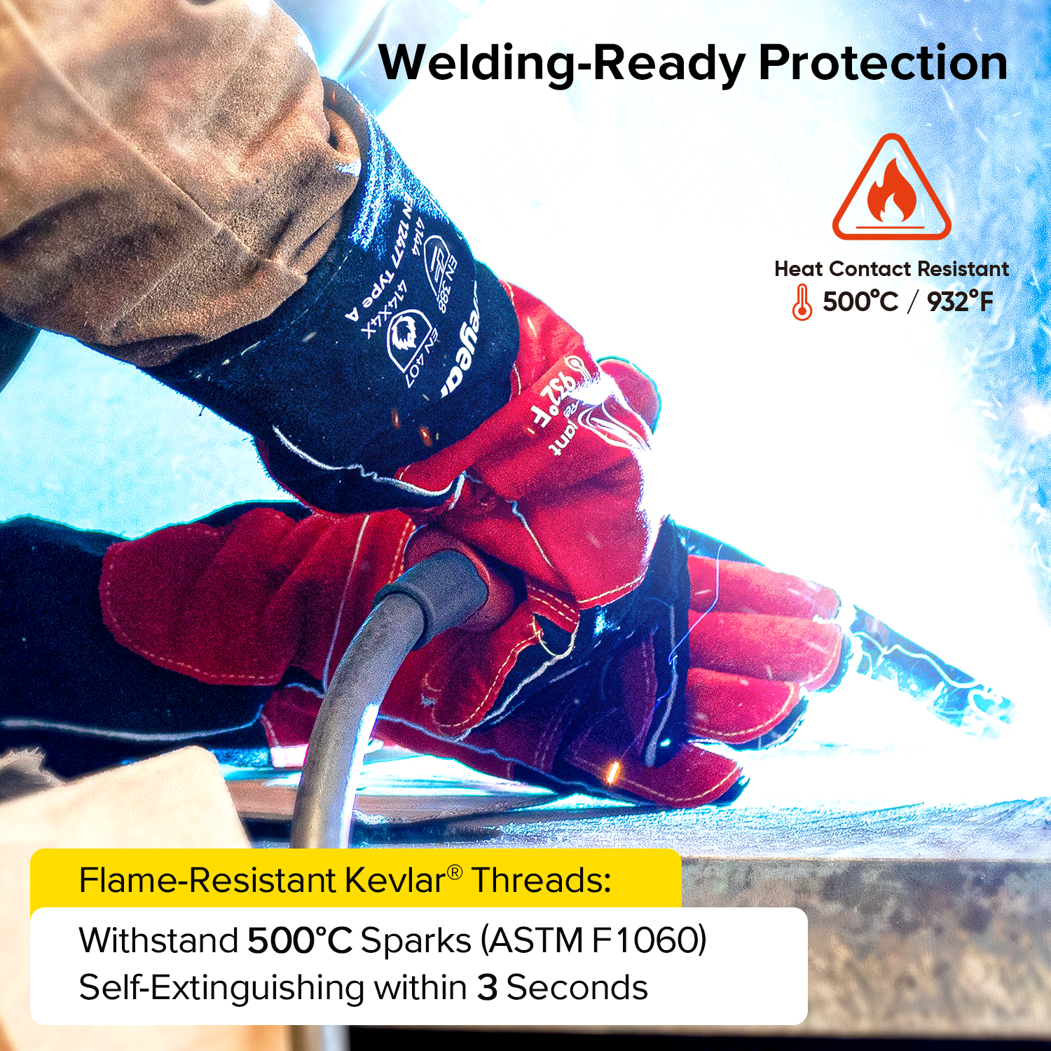 Gants de soudage en cuir pour MIG/TIG | Protection thermique (EN 407) FL-1023