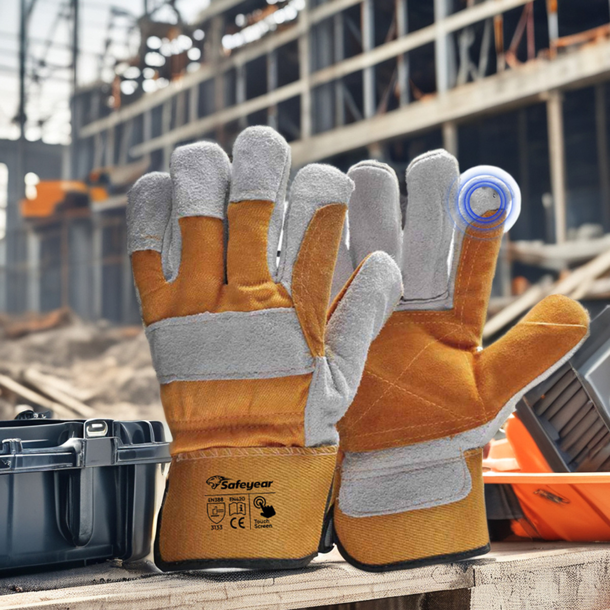 Gants de travail en cuir Gants en cuir renforcés Gants d'impact en cuir Coupe 5 FL-1015 Jaune