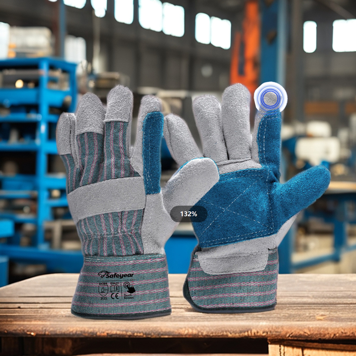 Gant anti-coupure avec paume en cuir de vache Gants d'impact FL-1015 Bleu