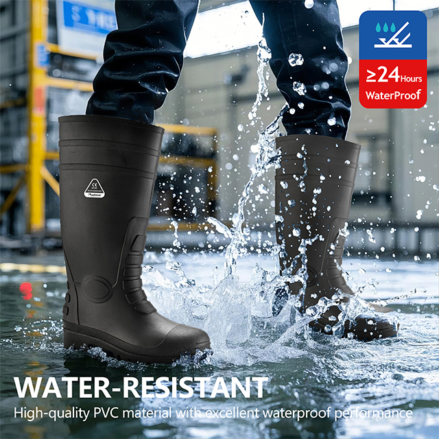 Bottes de gomme en caoutchouc imperméables W-6038 Black