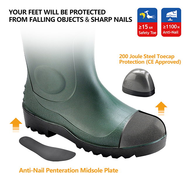 Bottes de sécurité en PVC étanche W-6037 vert