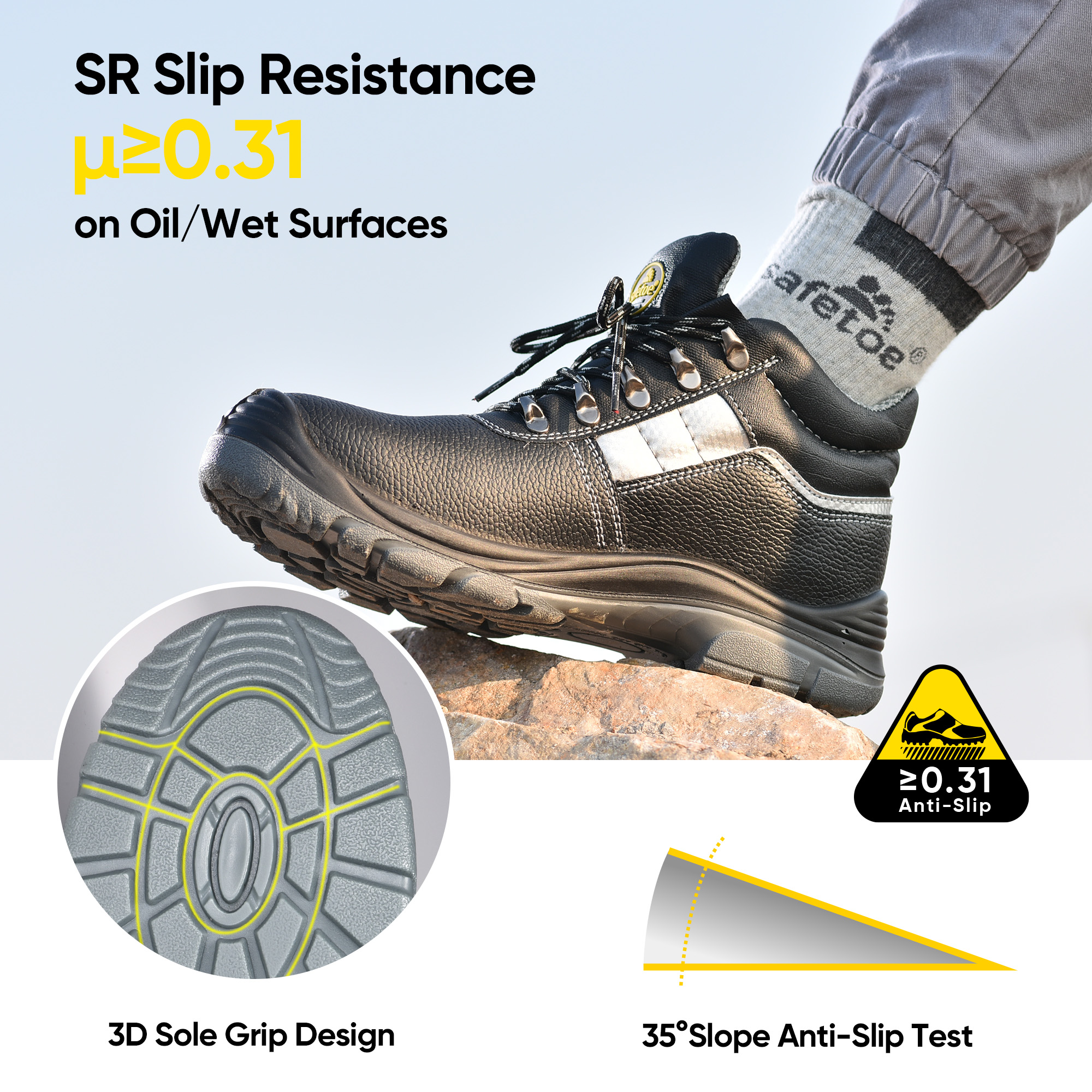 Vortigard ™ SITE d'orteil en acier inoxydable Boots de travail de protection noir M-8027