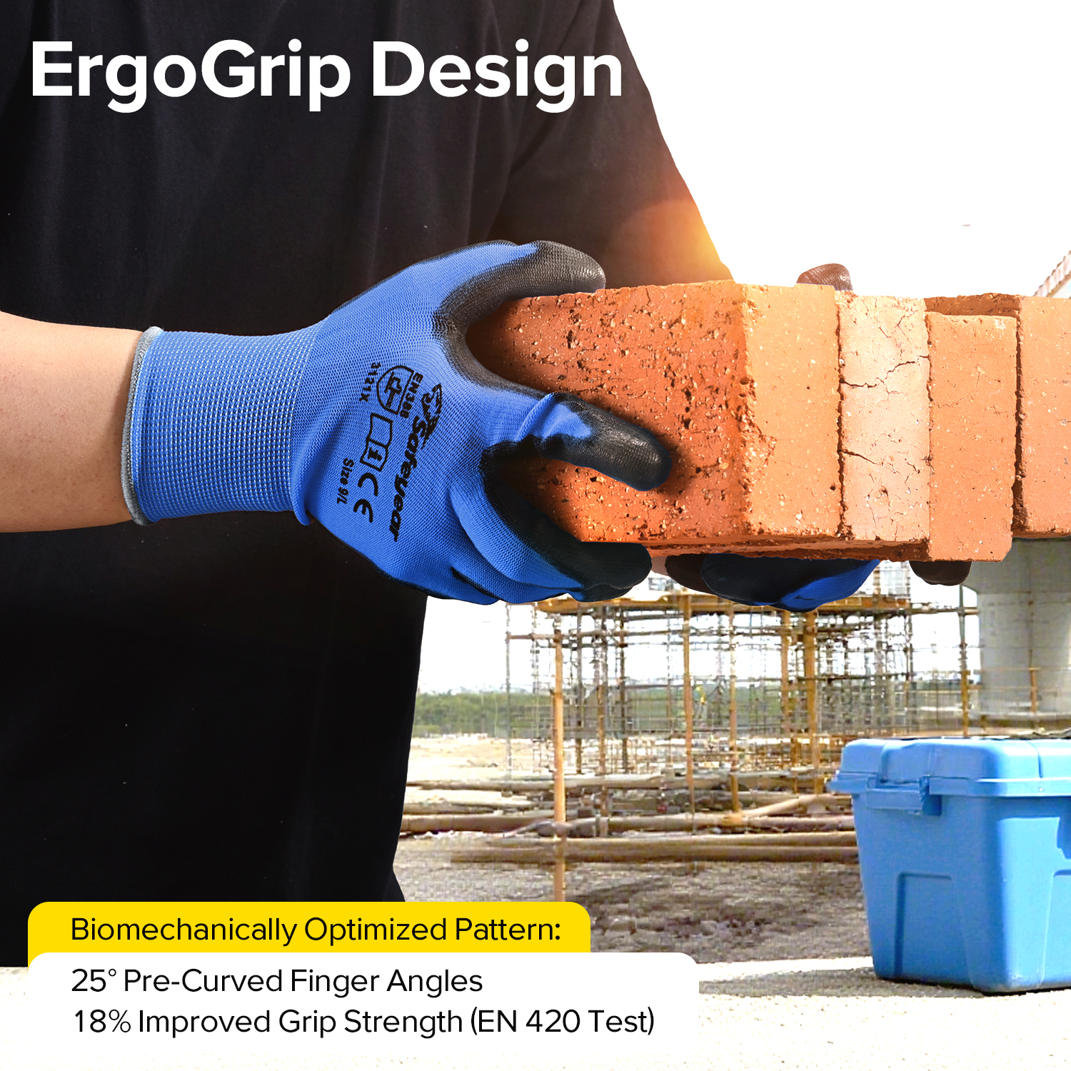 Gants de travail robustes enduits de PU PN8003 bleu