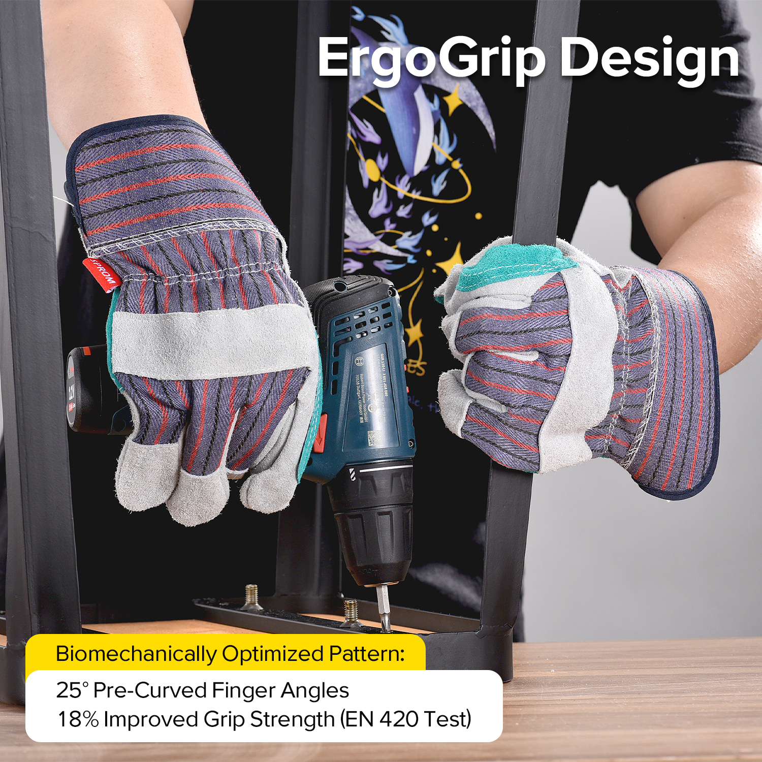 Gant anti-coupure avec paume en cuir de vache Gants d'impact FL-1015 Bleu