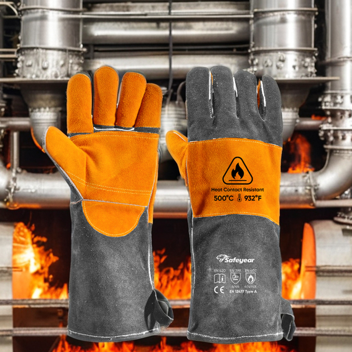  Gant de soudeur en daim gants de soudage Laser résistants à la chaleur FL-1023 gris et jaune