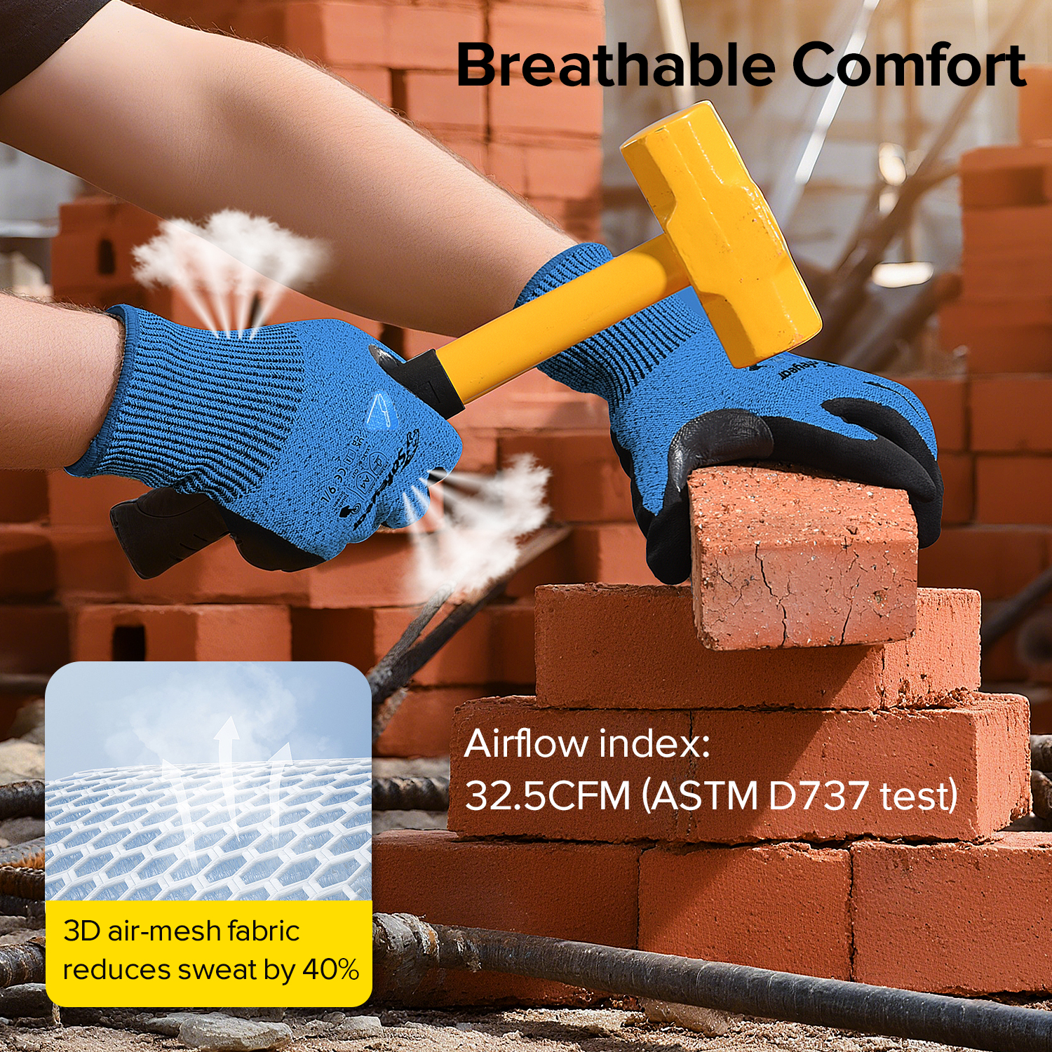 Gants de travail de construction gants de travail de sécurité résistants aux coupures PD8045 bleu