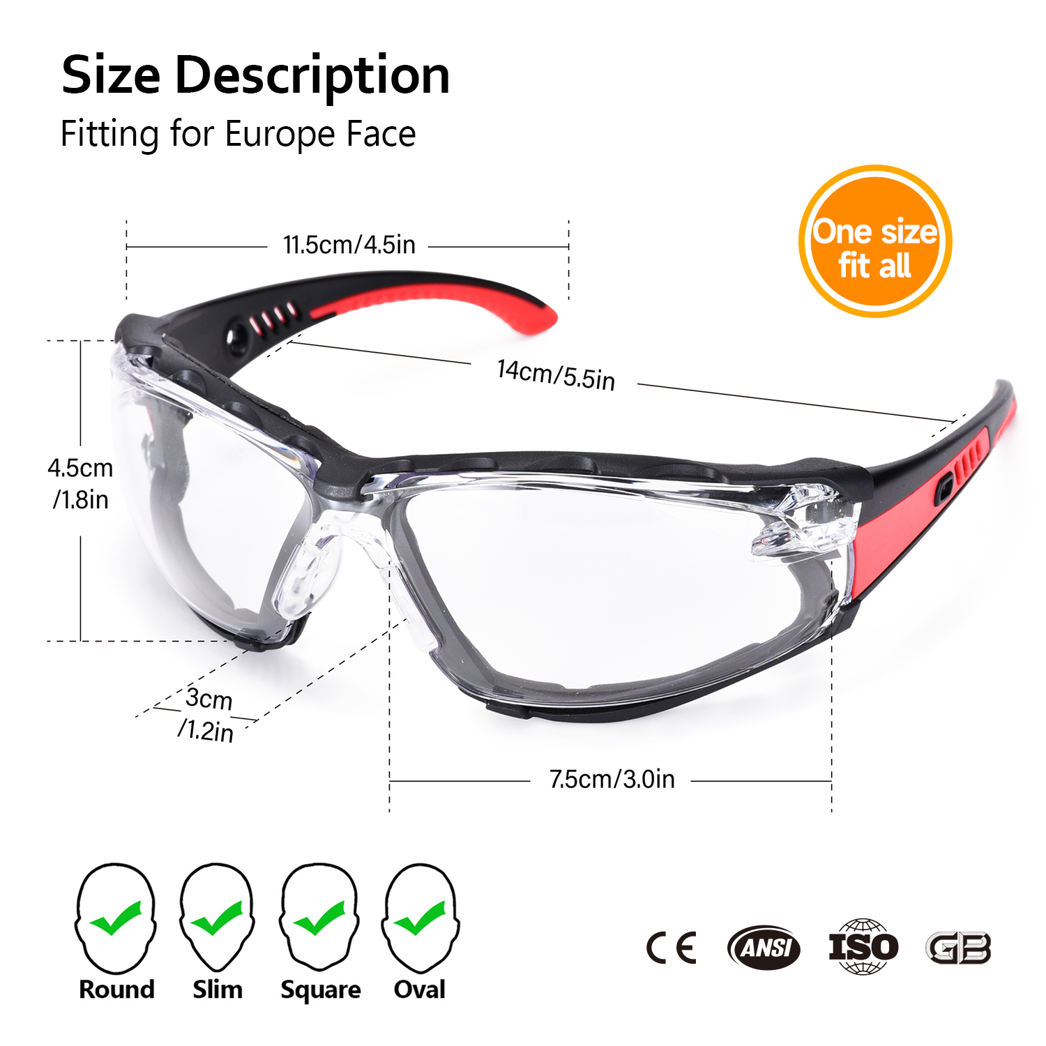 Lunettes de sécurité antibuée pour chantiers poussiéreux doublées de mousse | ANSI Z87.1 et EN166 SG037 Rouge