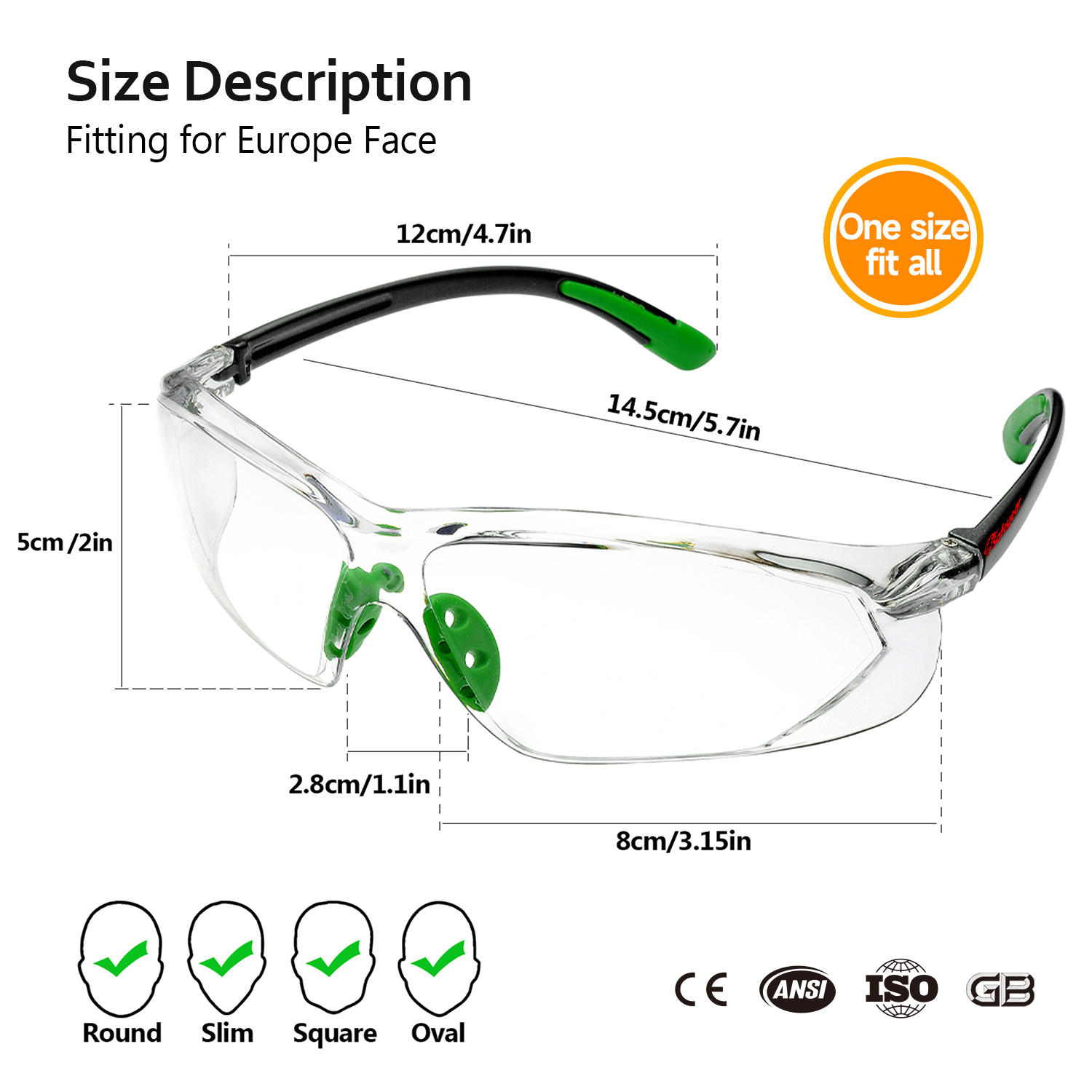 Ready Stock Lunettes de sécurité antibuée anti-rayures ANSI Z87.1 CE EN166 SG003 Vert