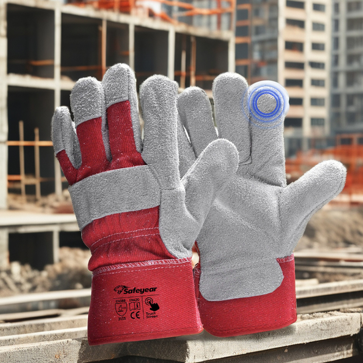  Gants de sécurité en cuir Gants de mécanicien de travail Cuir FL-1015 Rouge