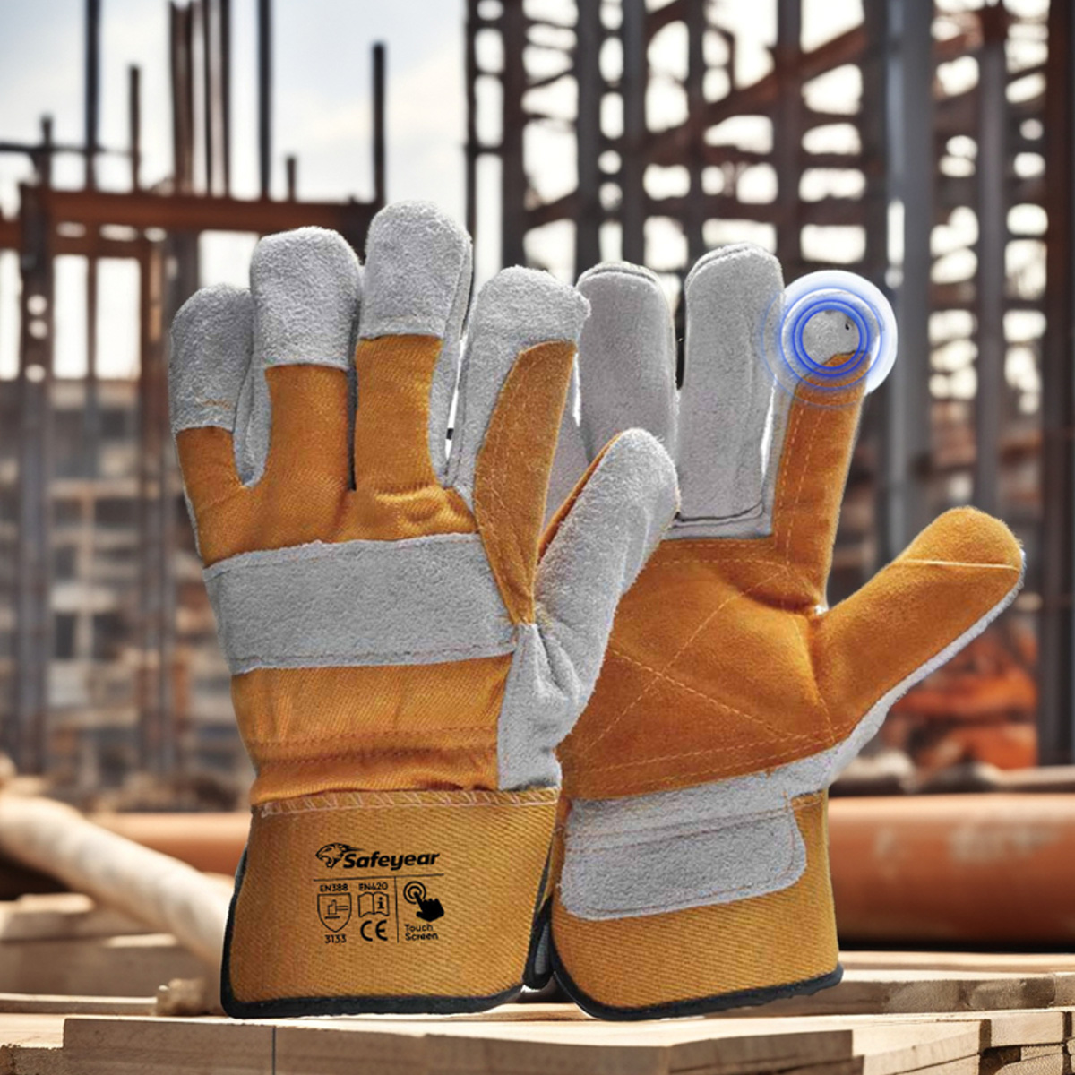 Gants de travail en cuir Gants en cuir renforcés Gants d'impact en cuir Coupe 5 FL-1015 Jaune