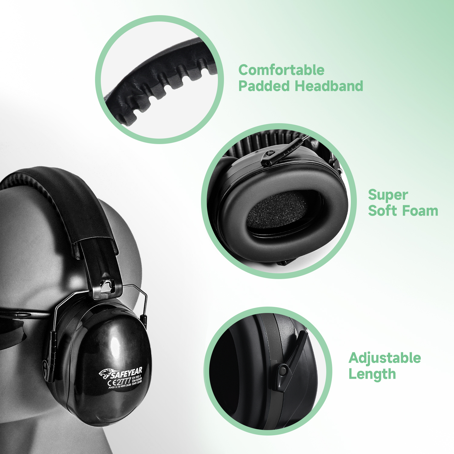 Muffs d'oreille protectrice de l'abs prêt ABS EM-5002 Black