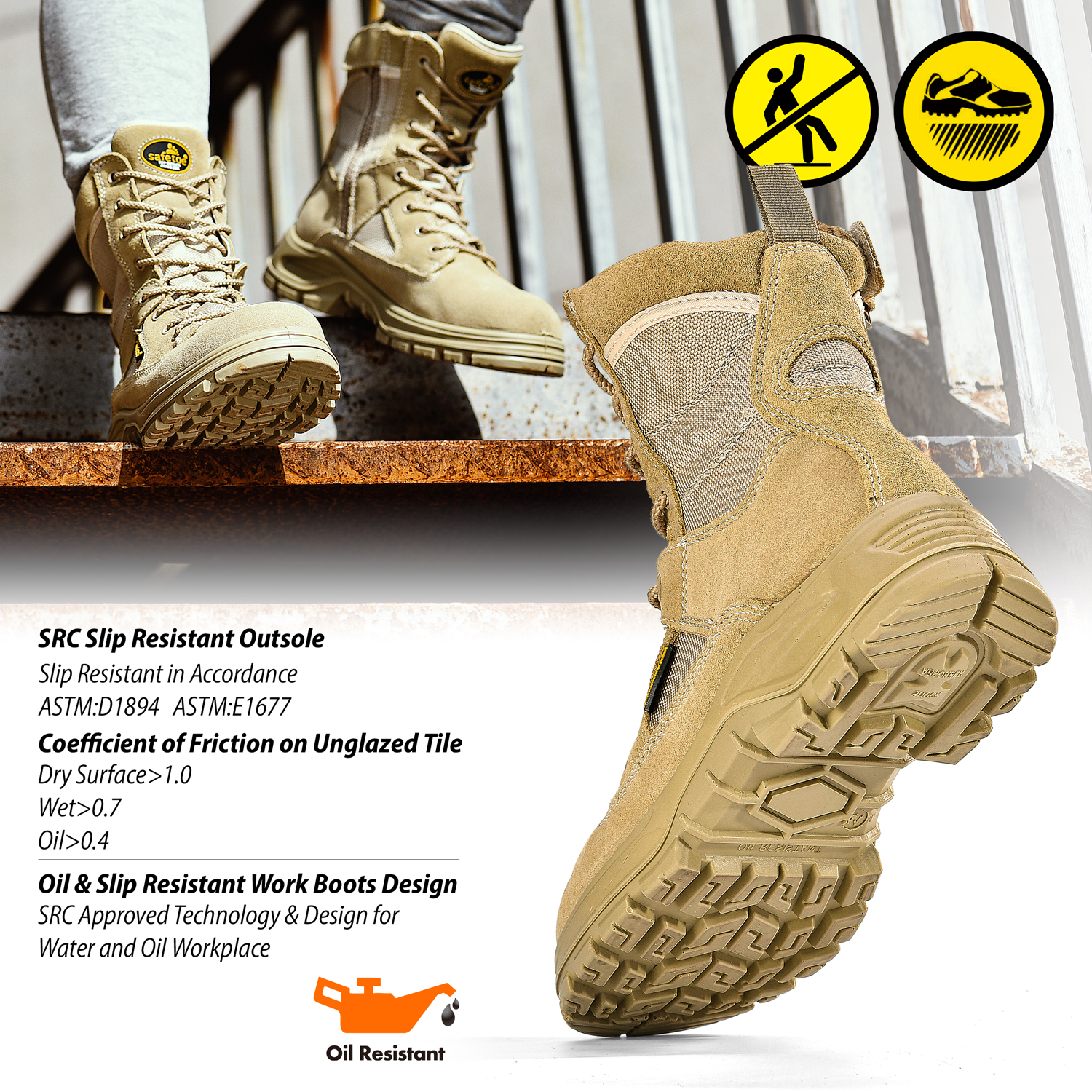 Bottes de travail de sécurité de combat S1P H-9438 Beige SafeCombat-H