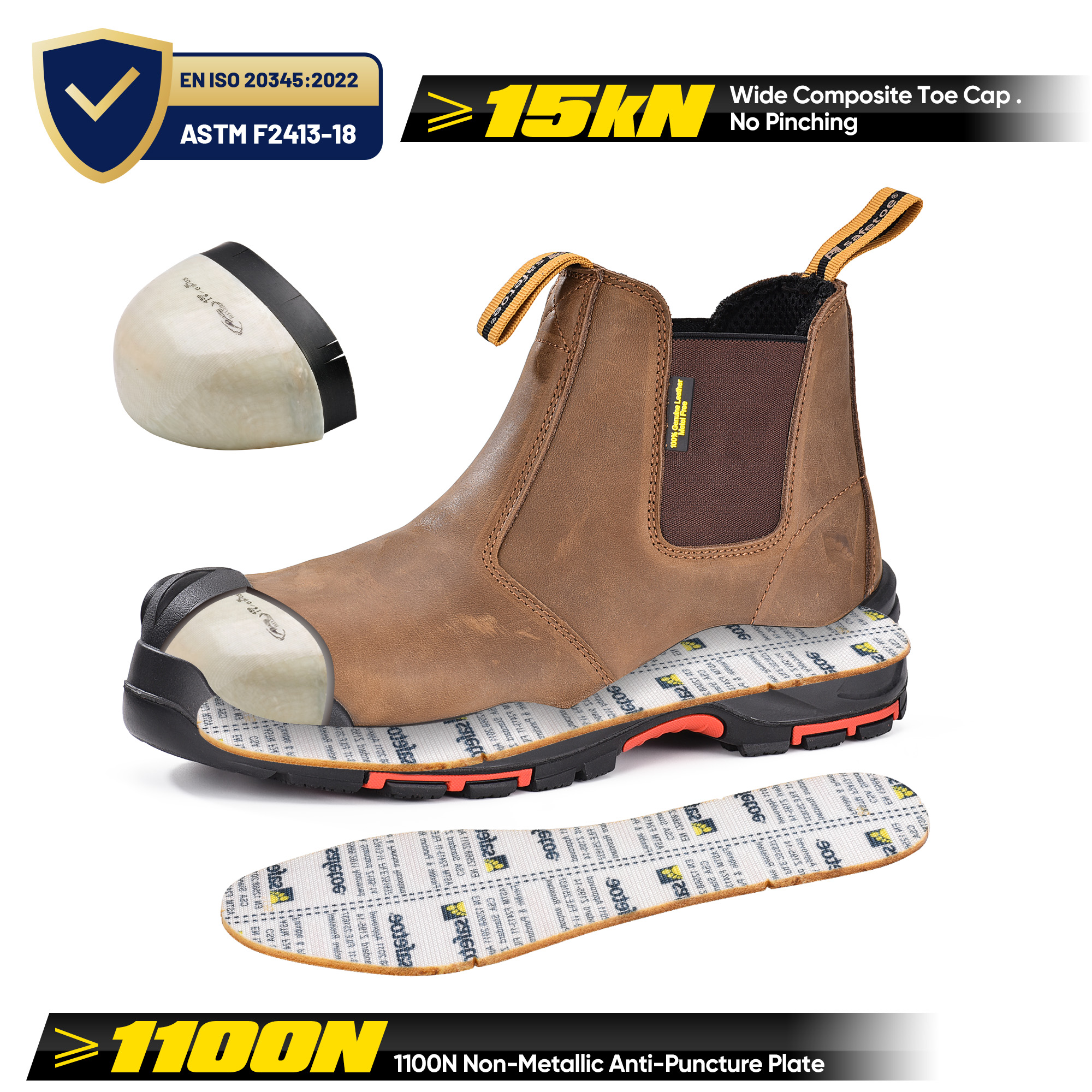 Bottes de revendeur en cuir à bout composite et à enfiler M-8025NBO