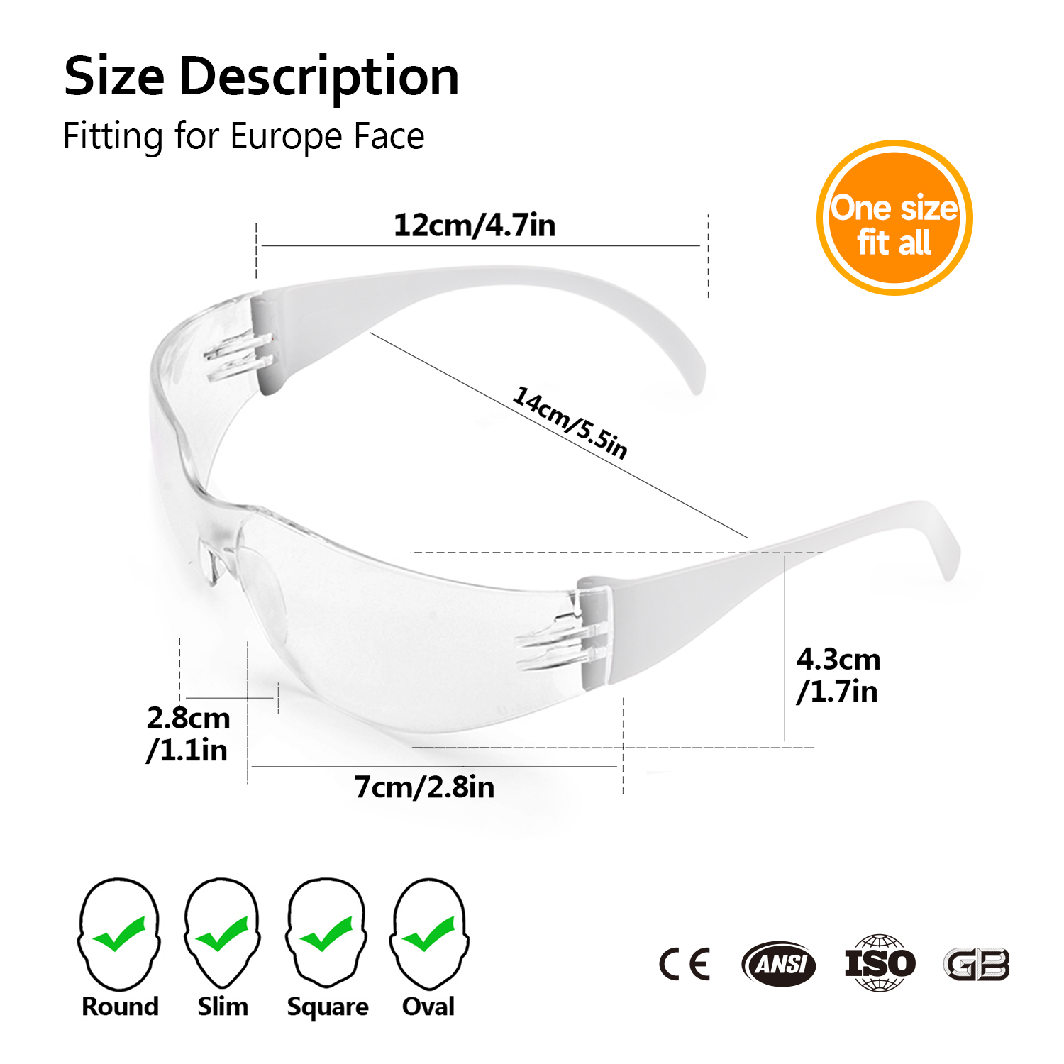 STOCK ENTREPRESS ANSI Z87 Lunettes de sécurité approuvées SG001