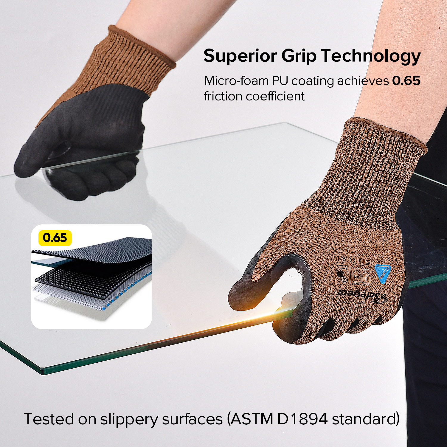 Gants de travail de construction Gants de travail de sécurité résistants aux coupures PD8045 Marron