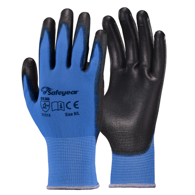 Gants de travail robustes enduits de PU PN8003 bleu