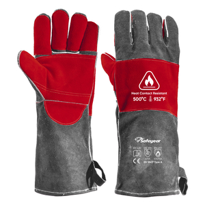 Gants de soudage en cuir Gants de soudage en cuir résistants au chauffage FL-1023 Gris et rouge