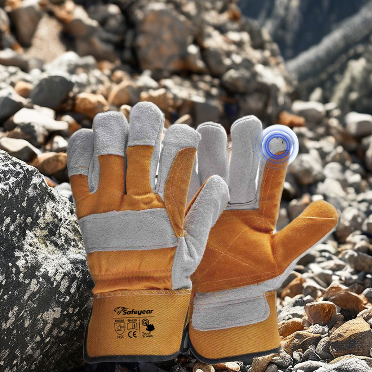 Gants de travail en cuir Gants en cuir renforcés Gants d'impact en cuir Coupe 5 FL-1015 Jaune