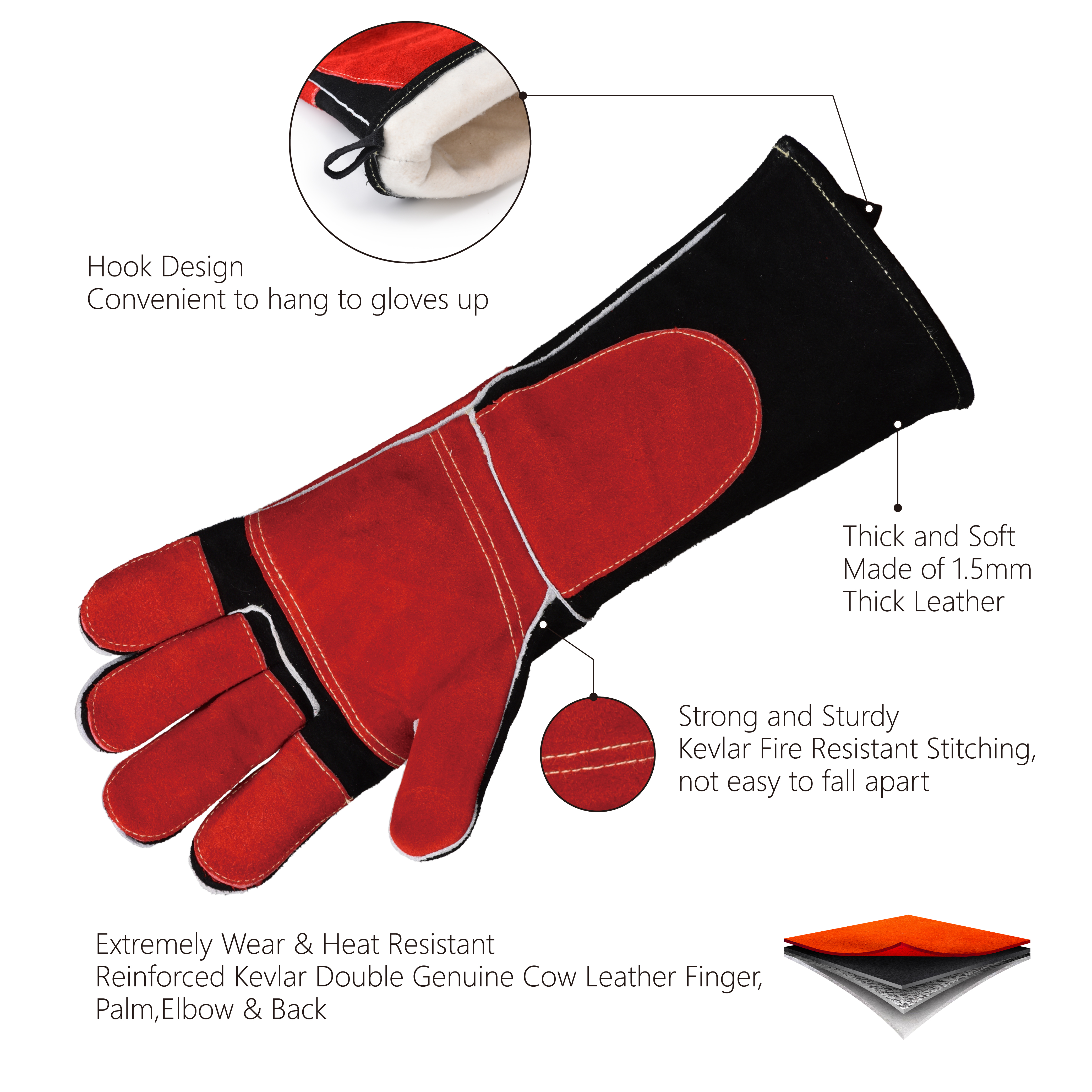 Gants de soudage laser Gants de chauffage en cuir FL-1026