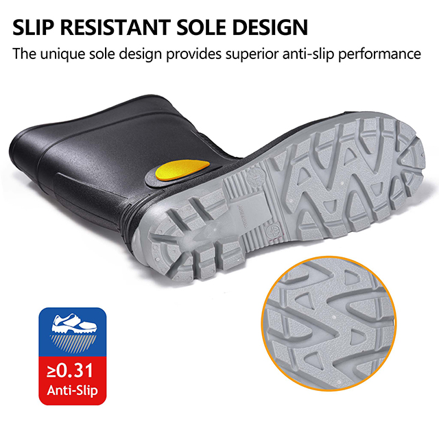 Bottes de sécurité en caoutchouc avec embout en acier PVC – Bottes de travail industrielles imperméables W-6055 Noir