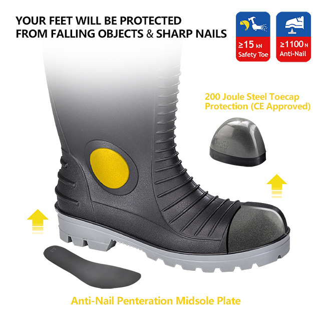 Bottes de pluie pour l'homme imperméable S5 en acier orteil PVC Bottes W-6055 Aqua Guarder