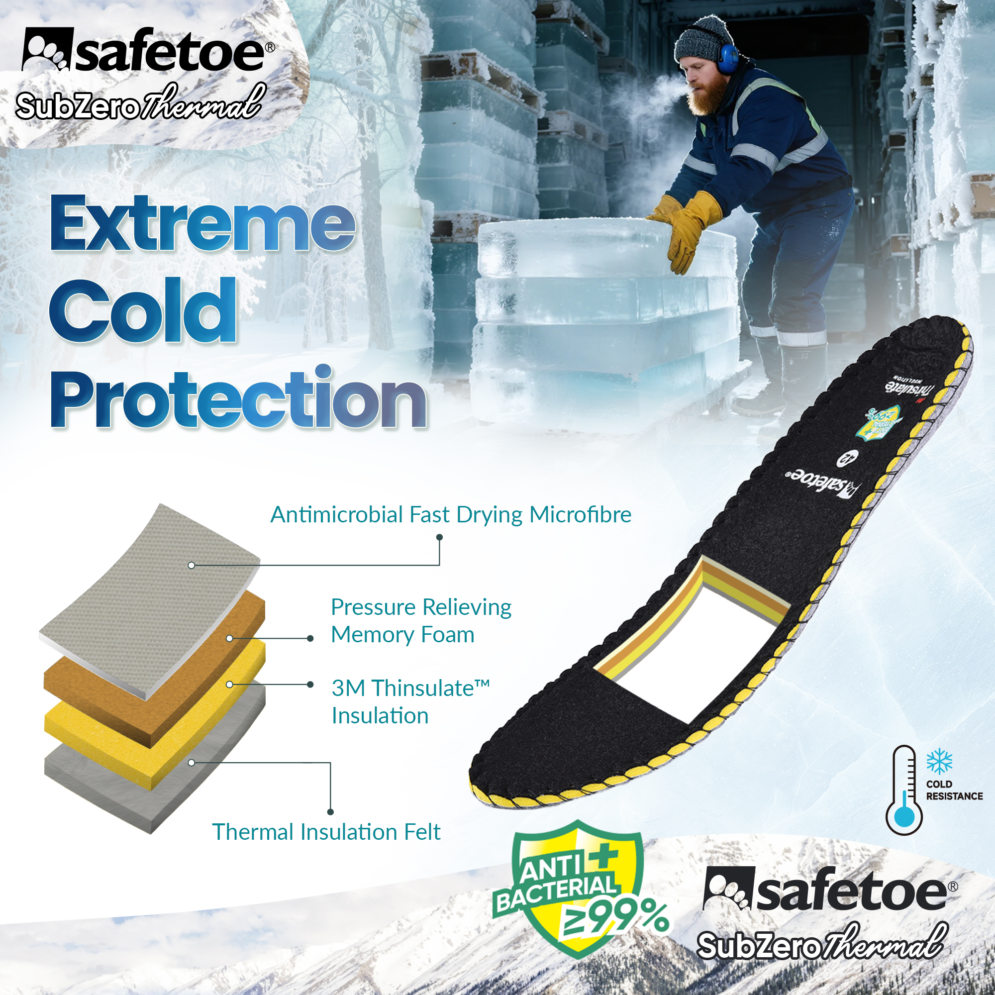 Semelles orthotiques antibactériennes hivernales chaudes pour les bottes de travail J-017