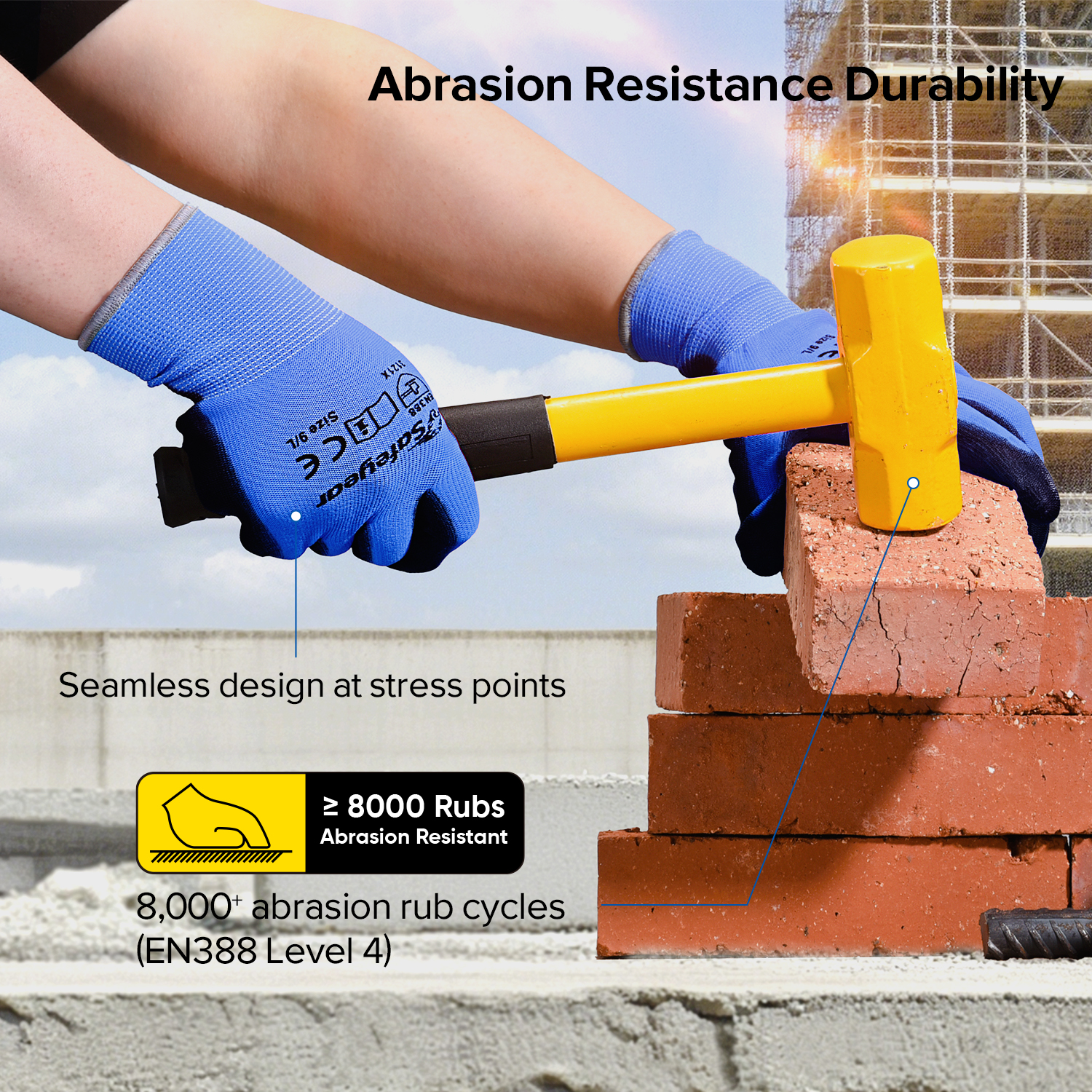 Gants de travail robustes enduits de PU PN8003 bleu