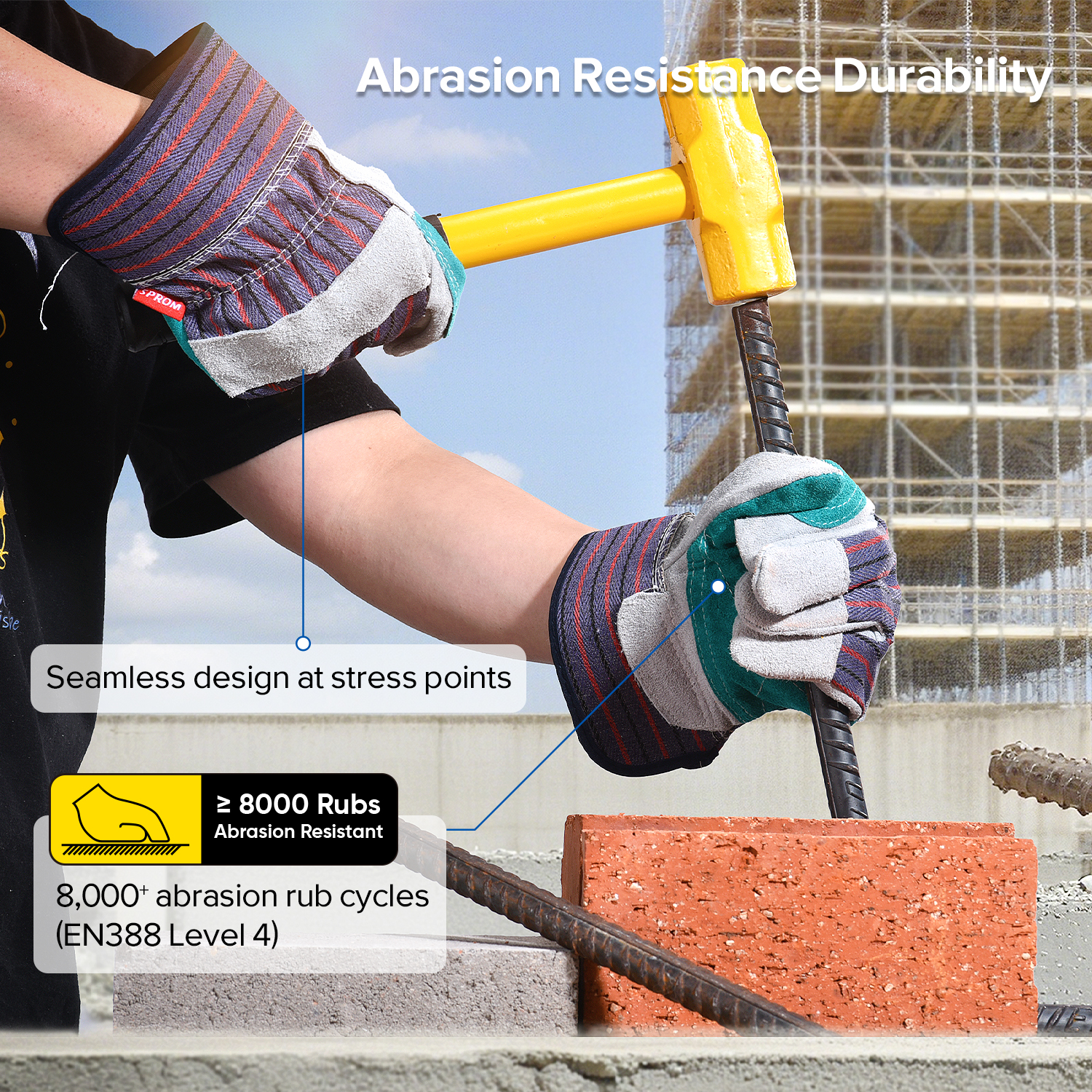 Gant anti-coupure avec paume en cuir de vache Gants d'impact FL-1015 Bleu