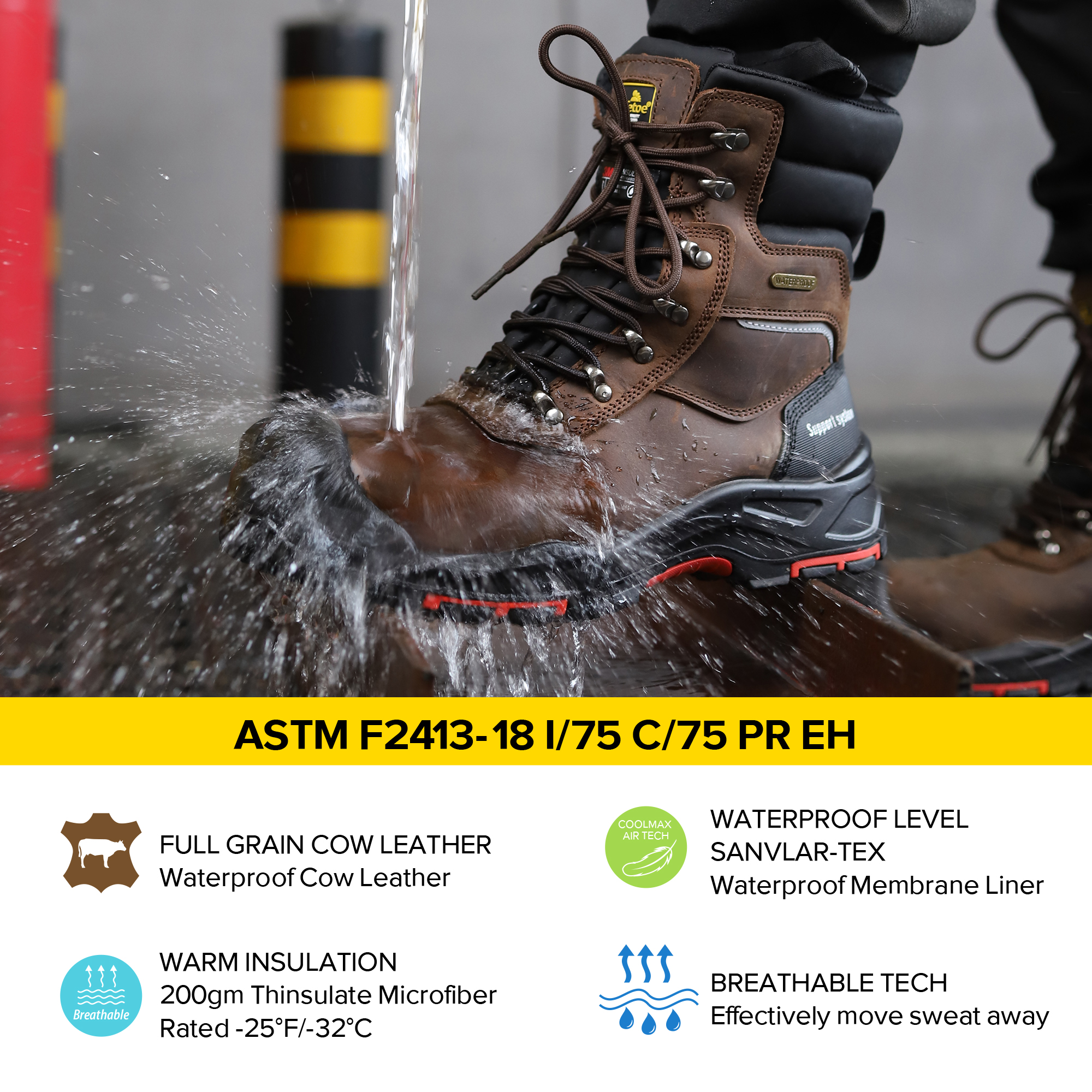 Bottes de sécurité chaudes pour hommes, bottes de travail résistantes à l'huile et imperméables H-9552