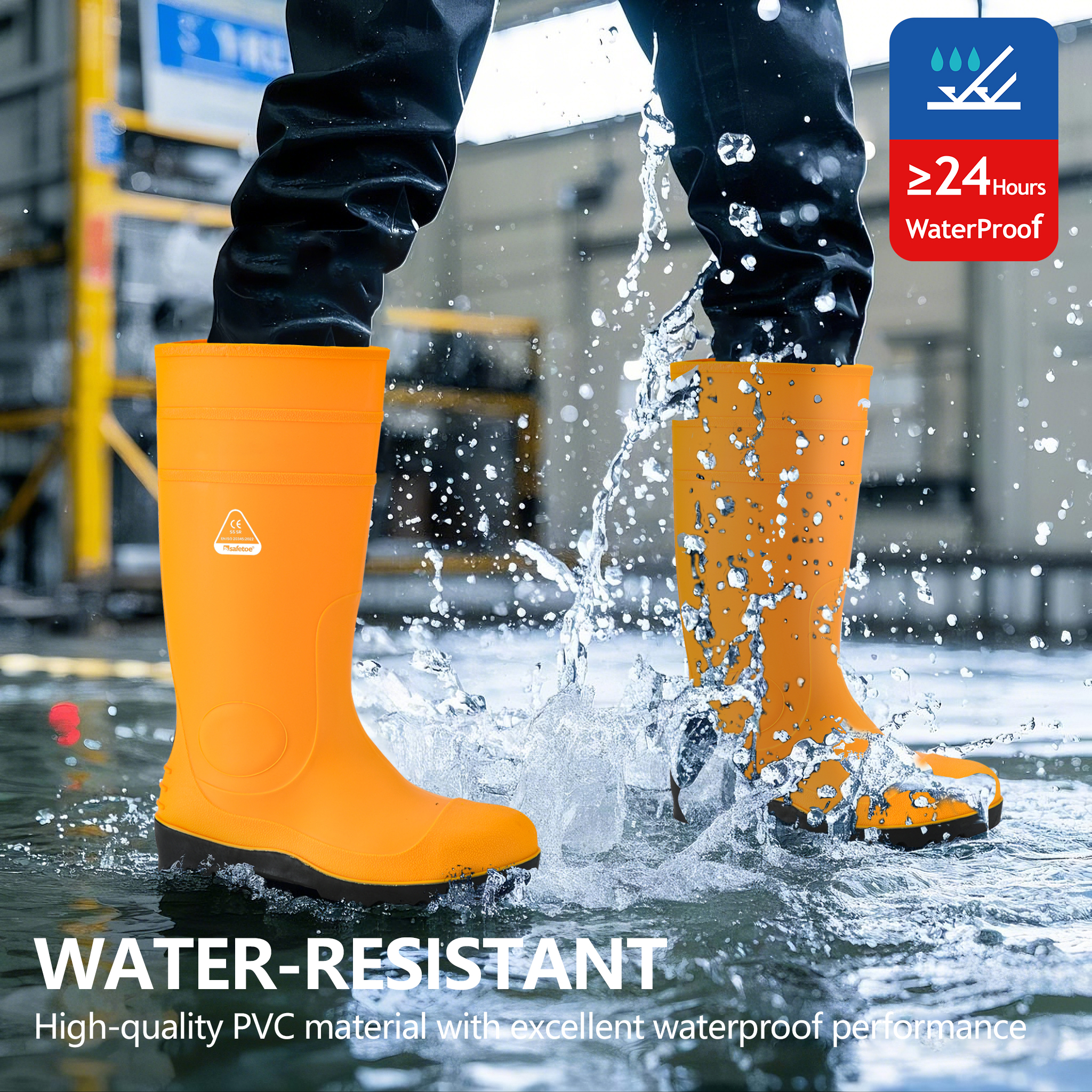 Bottes de sécurité en caoutchouc S5 avec acier – Bottes imperméables en PVC W-6037 Jaune AquaPioneer