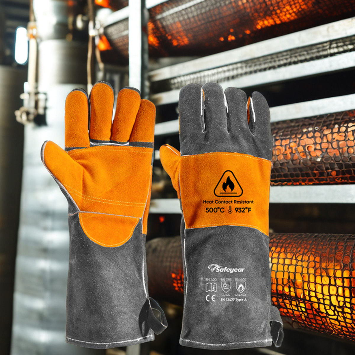  Gant de soudeur en daim gants de soudage Laser résistants à la chaleur FL-1023 gris et jaune
