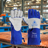 Gants de protection contre les arcs électriques, gants de soudage en cuir de vache FL-1023 bleu et gris