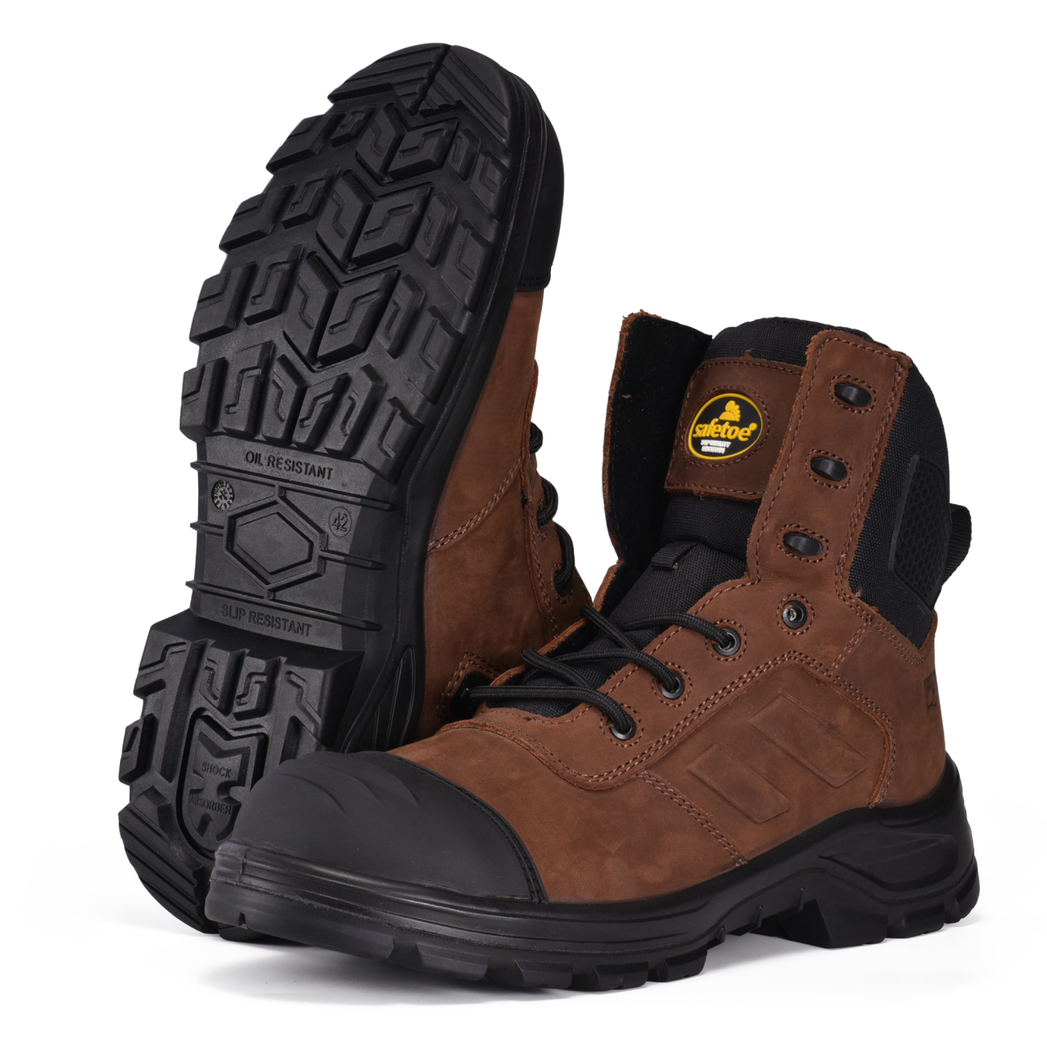 Conception de zip de haute qualité Nubuck Cow Leatther Construction Boots de travail M-8578 Brown