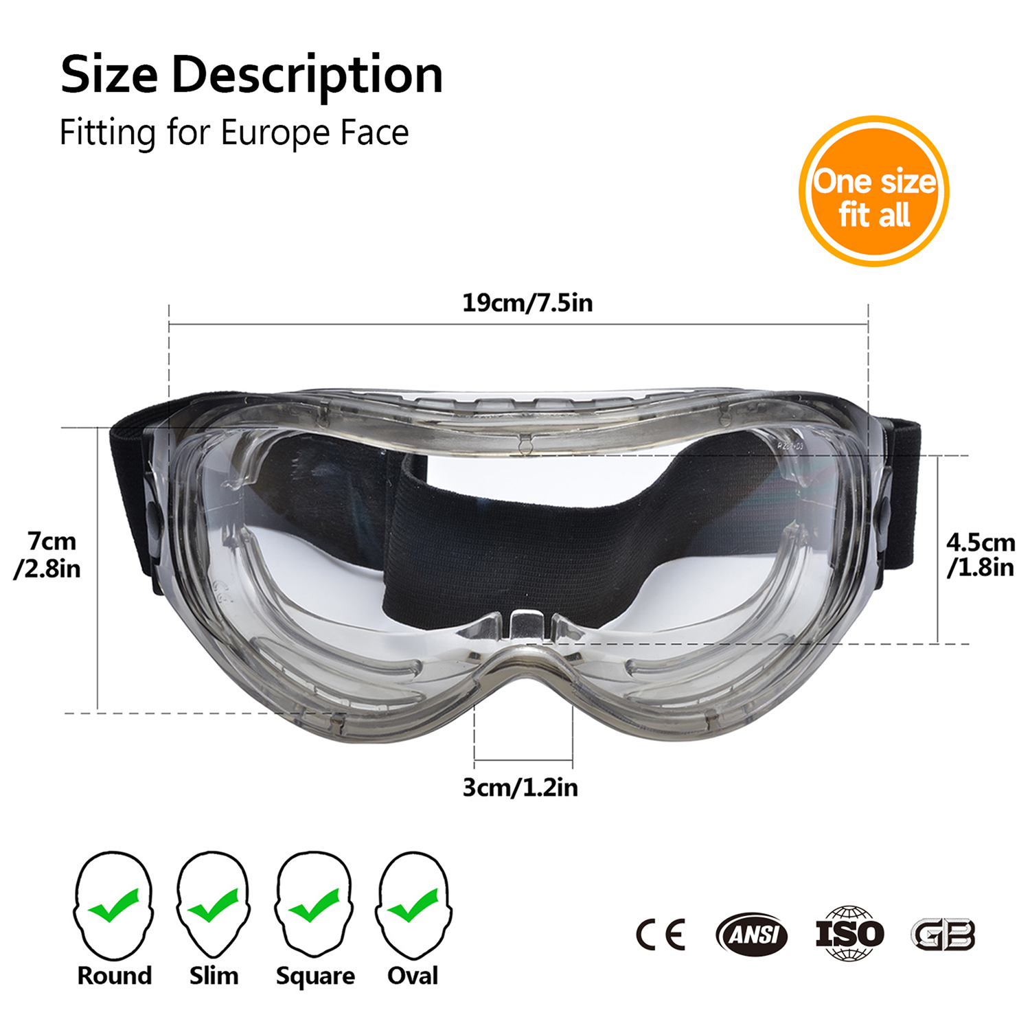 Lunettes de sécurité antibuée OTG avec sangle réglable | ANSI Z87.1 et EN166