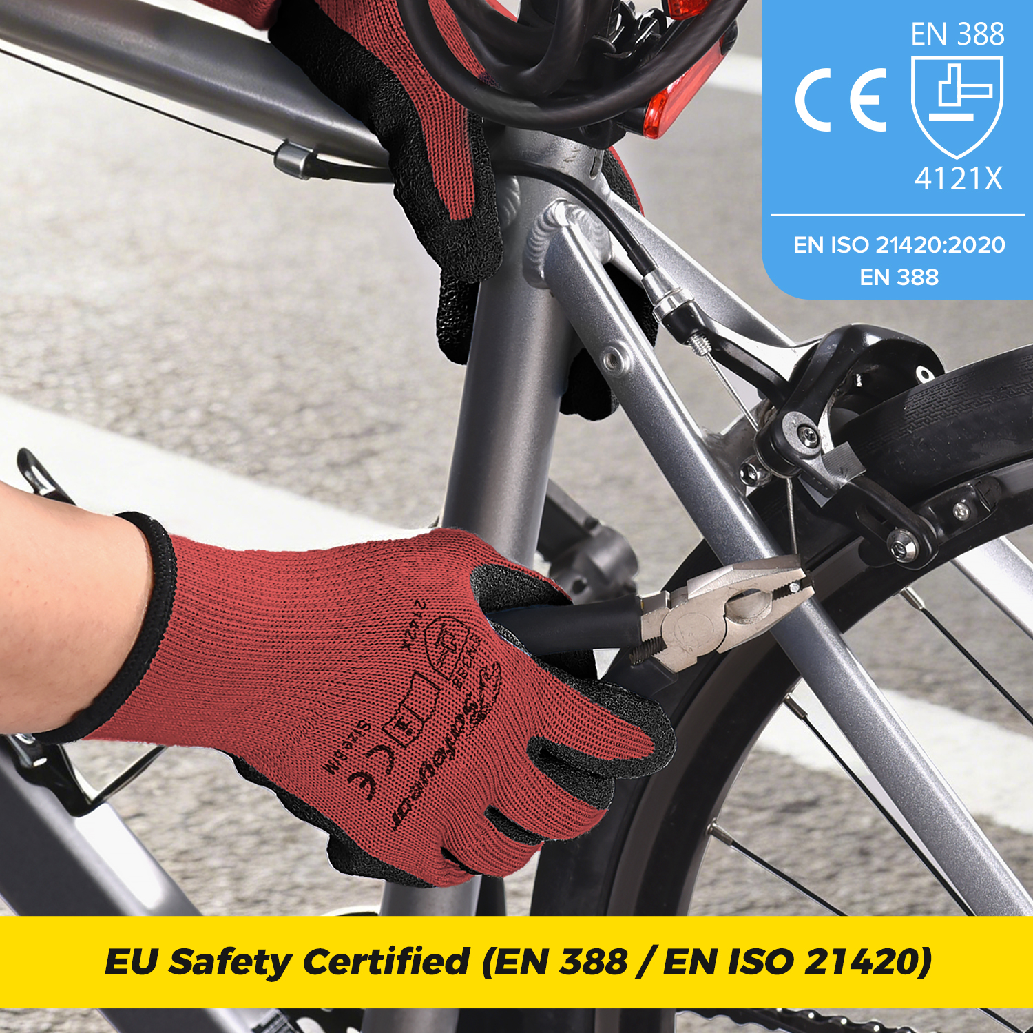 Gants de travail de sécurité enduits de latex LY-3013 Grip Guarder Rouge