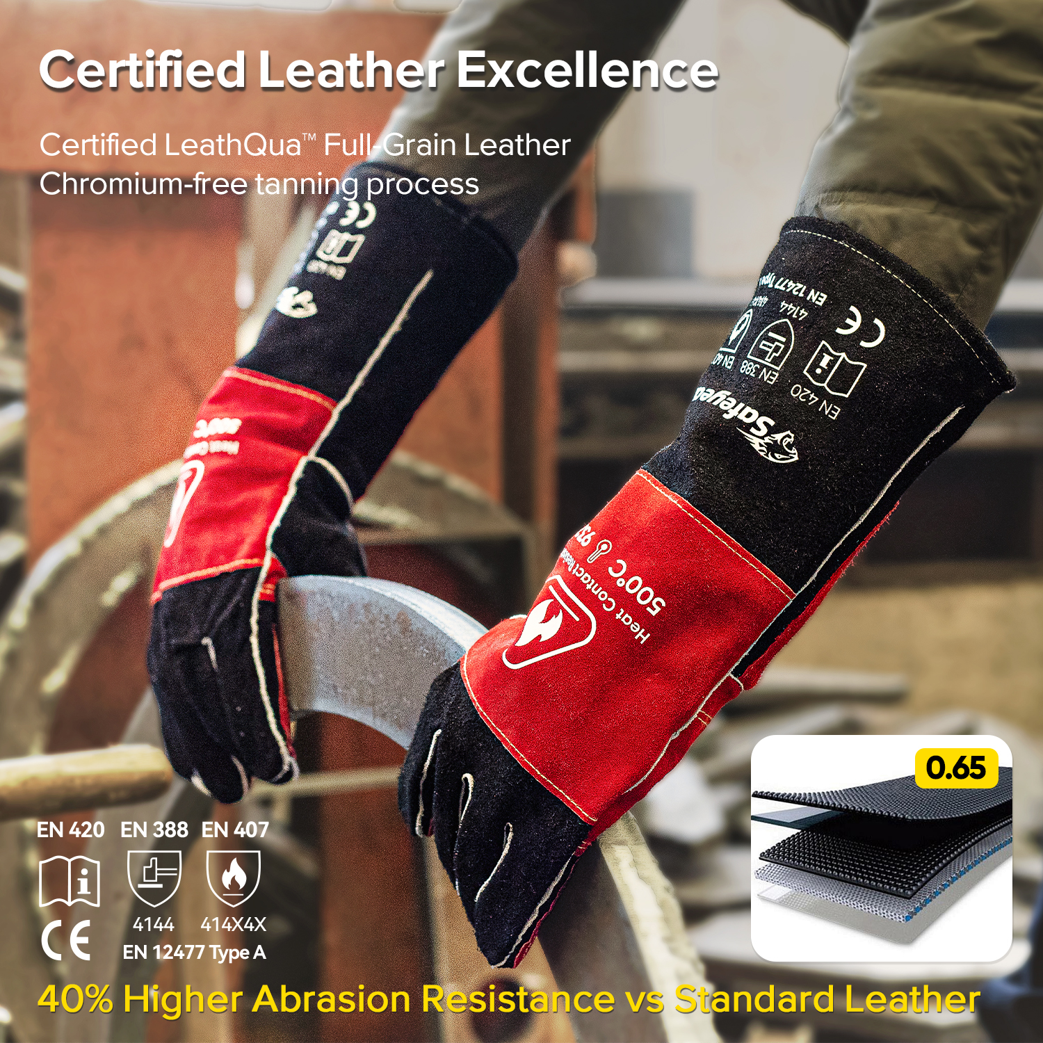 Gants de soudage en cuir pour MIG/TIG | Protection thermique (EN 407) FL-1023