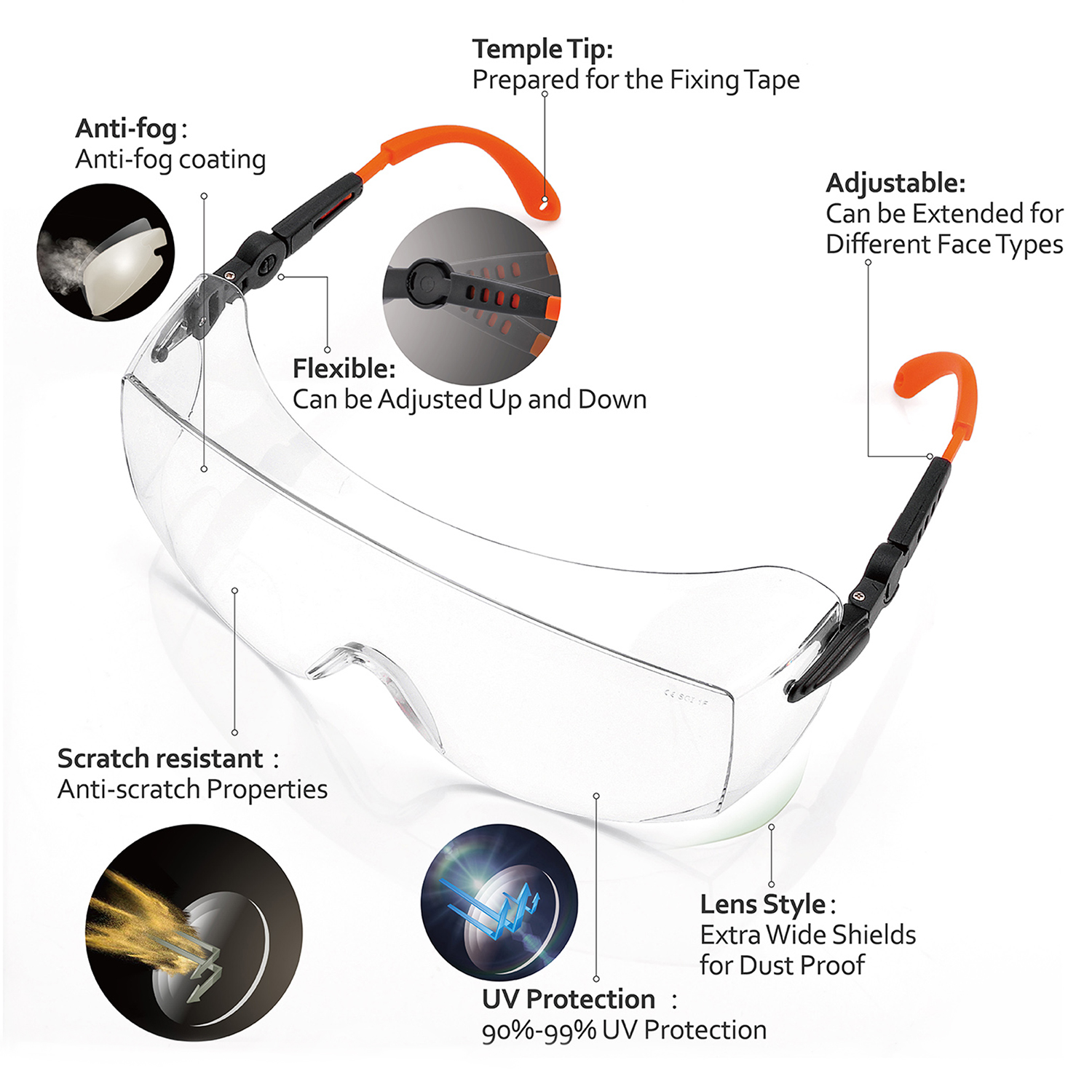 Lunettes de sécurité surdimensionnées OTG qui s'adaptent aux lunettes de vue | ANSI Z87.1 et EN166