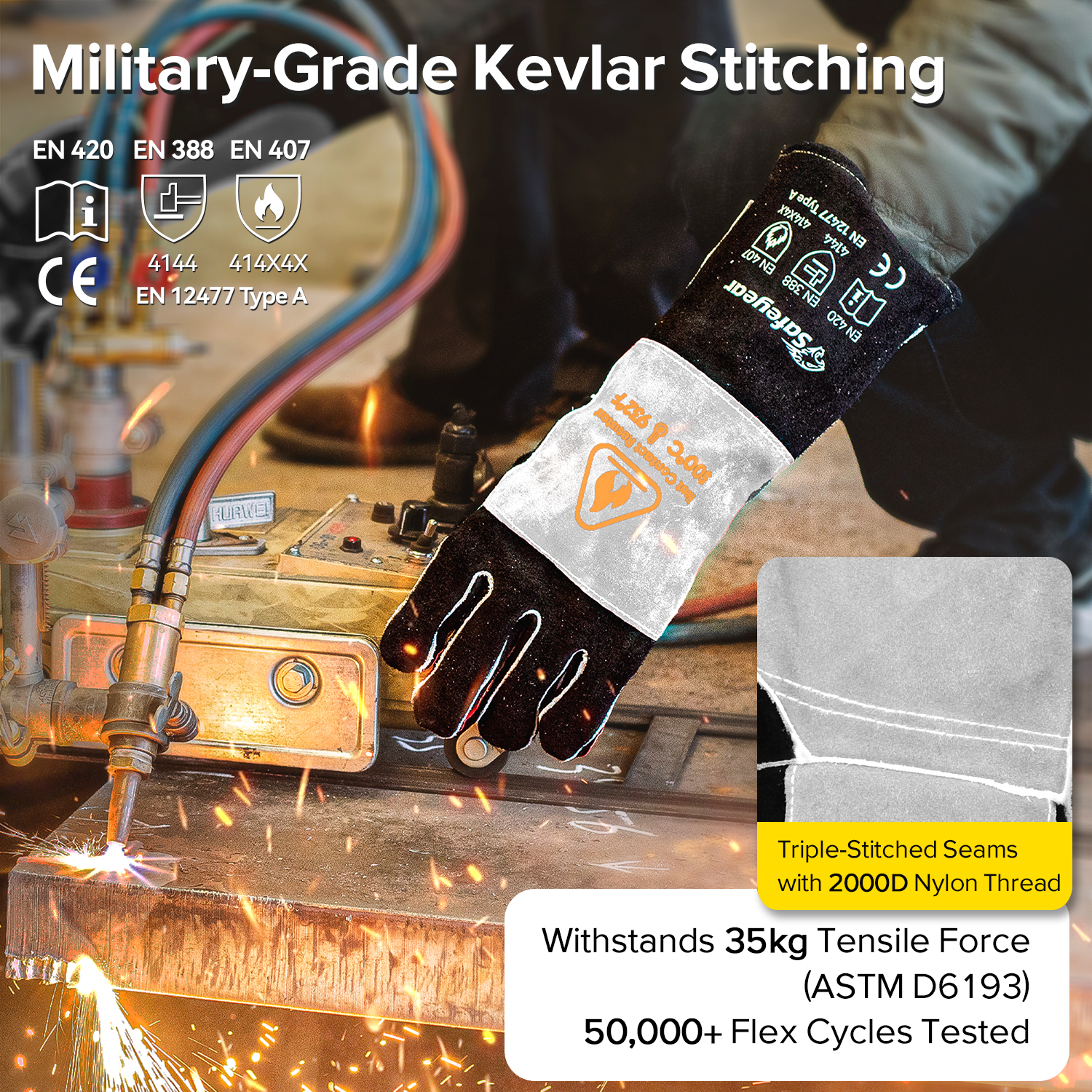 Gants de soudage en cuir pour MIG/TIG | Protection thermique (EN 407)