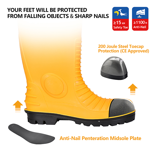 Bottes de gomme en PVC étanche W-6055 Jaune