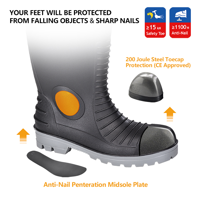 Bottes en PVC d'orteil en acier S5 étanche W-6055 Aqua Guarder