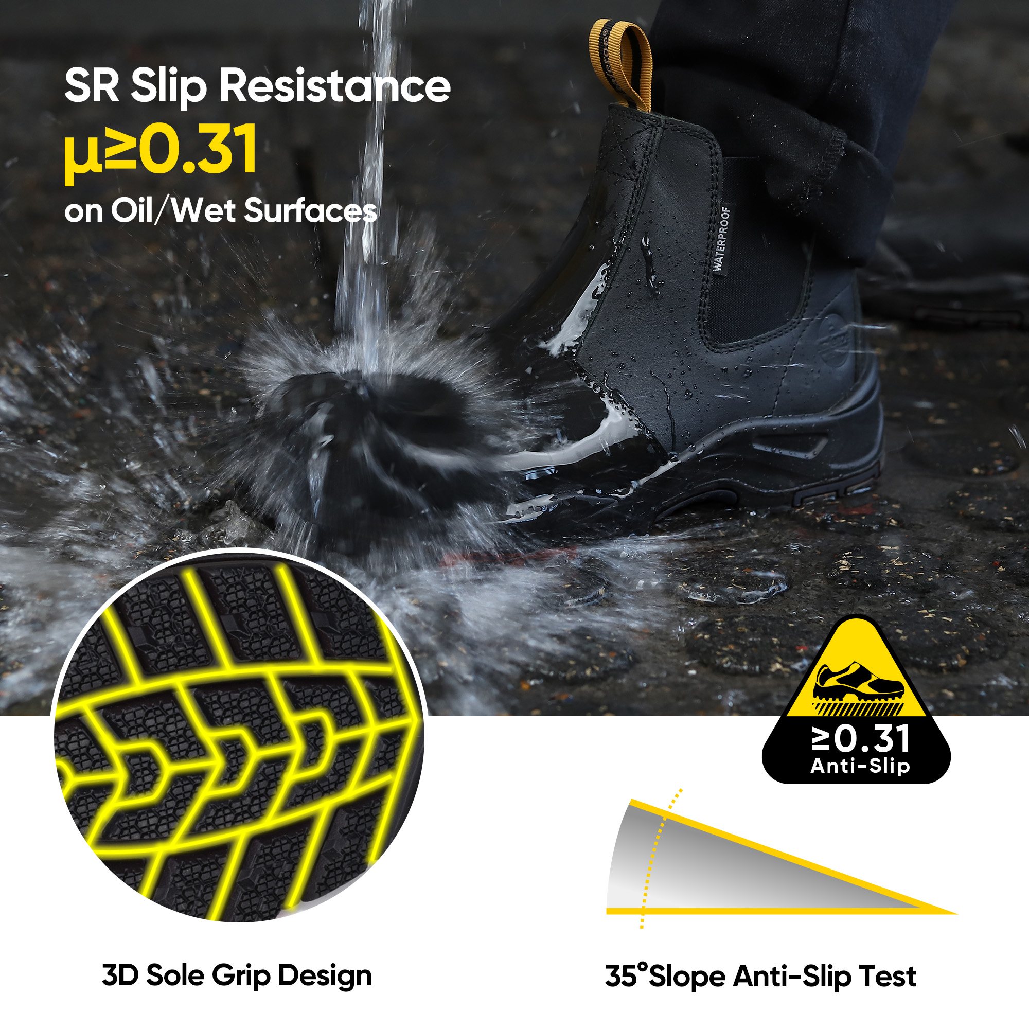 Bottes de travail minières Chelsea imperméables à bout composite M-8025NB-BKOC